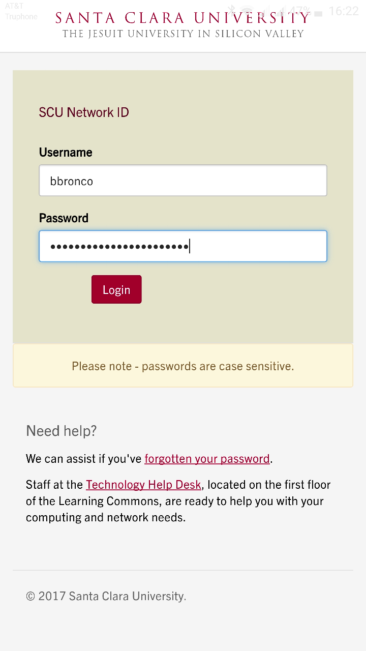 Screenshot SSO login on Android