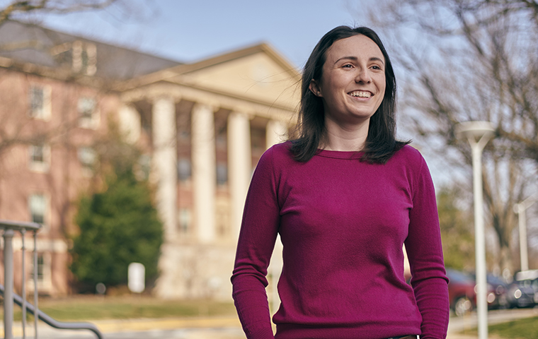 Hayley Raquer standing in front of a building at National Institutes of Health image link to story