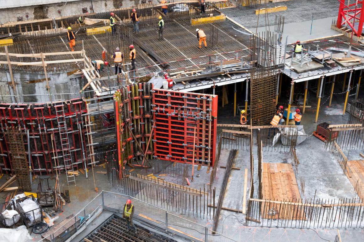 Construction worksite with scaffolding