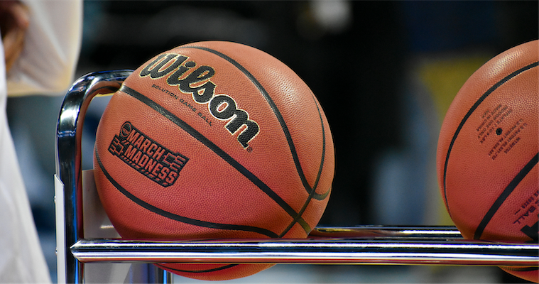 Basketballs on rack